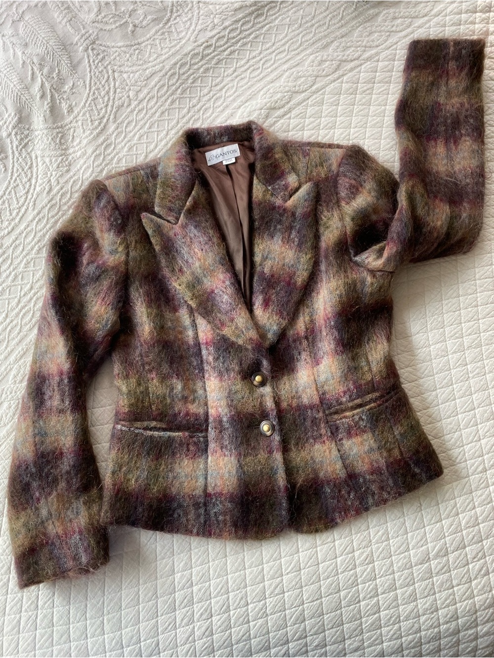 Vintage 90% Mohair Plaid Gantos Blazer Jacket Academia Preppy Shaggy Fuzzy Wool